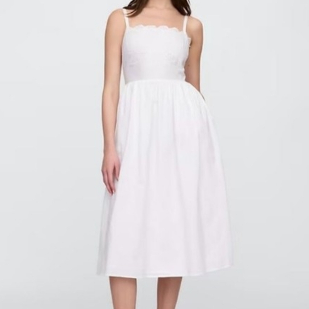 NWT - GAP Cotton "Optic White" Eyelet Midi Dress - Size L - Lined.